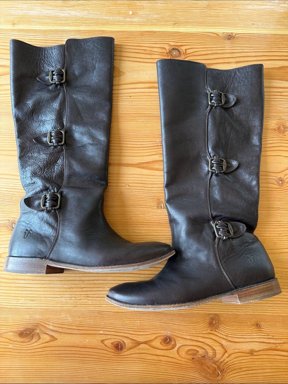 Frye Dark Brown Leather Over-the-Knee Buckle Boots